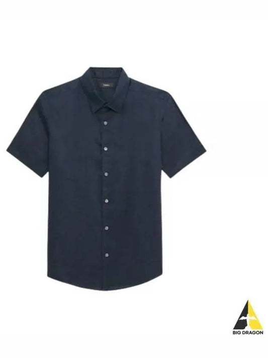 24 Irving Short Sleeve Shirt in Relaxed Linen N0373502 - THEORY - BALAAN 1