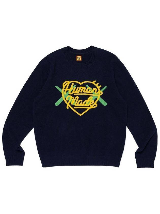 Logo Knit Sweatshirt Navy - HUMAN MADE - BALAAN 1