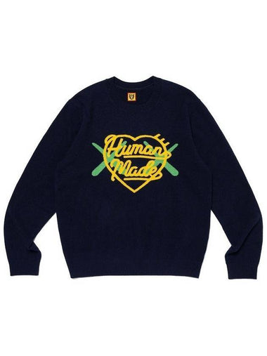 Logo Knit Sweatshirt Navy - HUMAN MADE - BALAAN 1