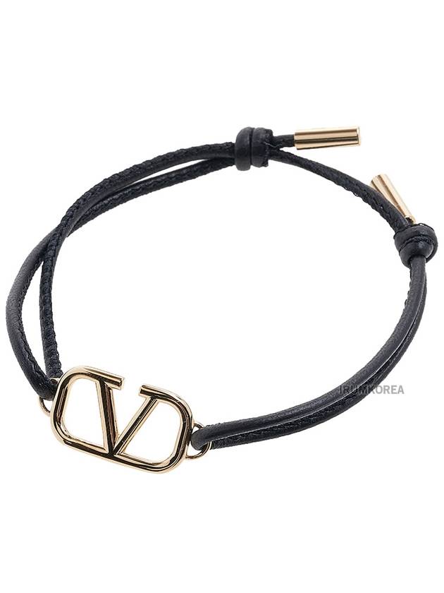 V Logo Signature Leather Bracelet Black - VALENTINO - BALAAN 8