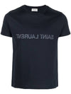 Reverse Logo Print Cotton Short Sleeve T-Shirt Navy - SAINT LAURENT - BALAAN 1