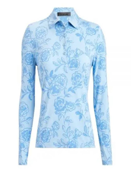 Peony Sketch Silky Tech Nylon Long Sleeve Polo Blue - G/FORE - BALAAN 2