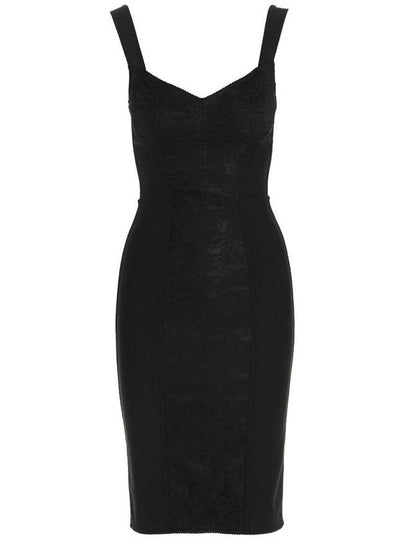 Dolce & Gabbana Bustier Lace Insert Silk Midi Dress Black - DOLCE&GABBANA - BALAAN 2