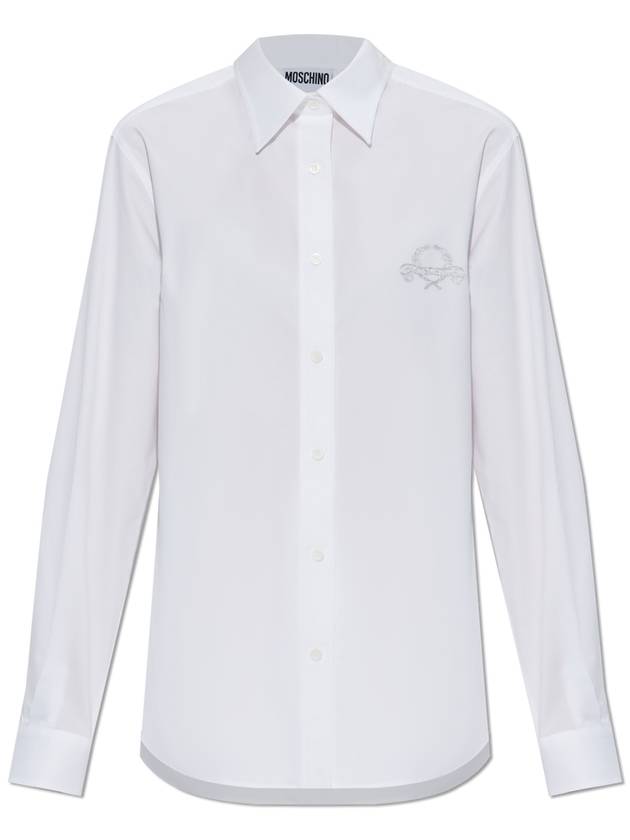 Moschino Cotton Shirt With Embroidered Logo, Women's, White - MOSCHINO - BALAAN 1