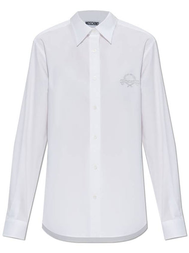 Moschino Cotton Shirt With Embroidered Logo, Women's, White - MOSCHINO - BALAAN 1