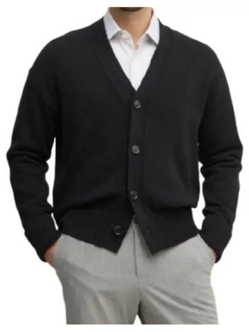 V-Neck Relaxed Fit Cardigan Black - HUGO BOSS - BALAAN 1