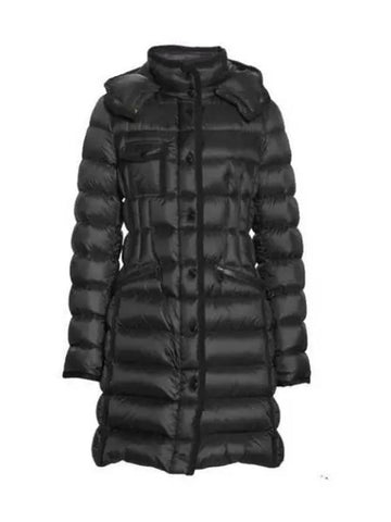 HERMINE logo patch hood long down jacket black women s padding 233527 - MONCLER - BALAAN 1