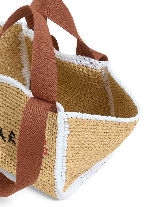 Embroidered Logo Woven Tote Bag Beige - MARNI - BALAAN 5