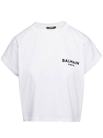 Logo Print Cropped Cotton Short Sleeve T-Shirt White - BALMAIN - BALAAN 1