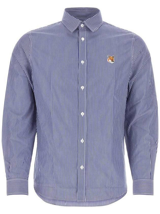 Fox Head Stripe Long Sleeve Shirt Blue - MAISON KITSUNE - BALAAN 1