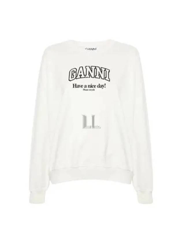 Logo Print Cotton Sweatshirt Beige - GANNI - BALAAN 2