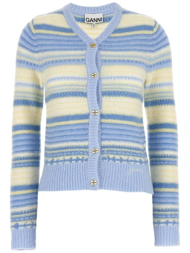 Striped Soft Wool Cardigan Light Blue - GANNI - BALAAN 2