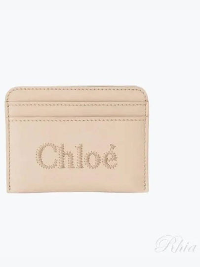 Sense Embroidered Logo Calfskin Card Wallet Light Beige - CHLOE - BALAAN 2