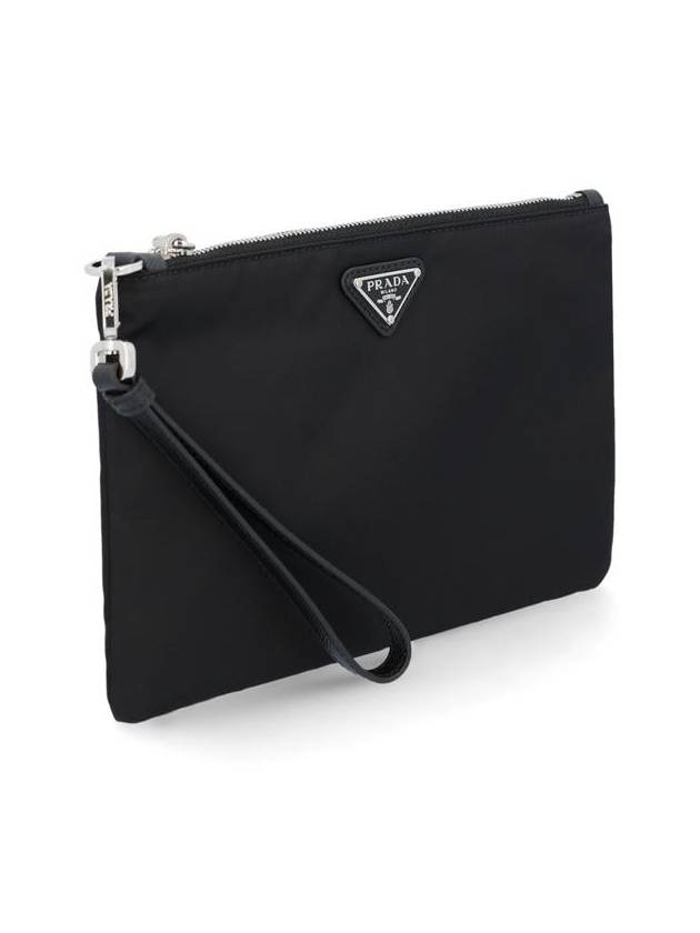 Saffiano Leather Strap Nylon Clutch Bag Black - PRADA - BALAAN 4