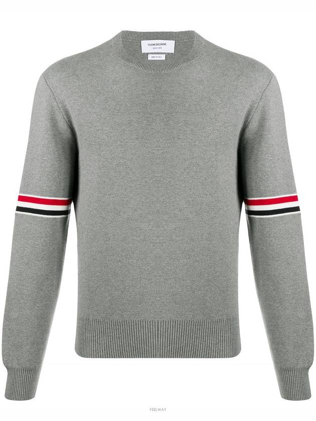 Men's Milan Stitch Armband Crew Neck Knit Top Light Grey - THOM BROWNE - BALAAN 3