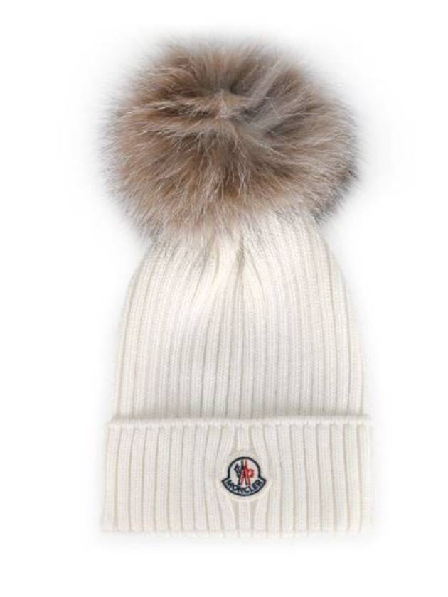 Kids Pom Beanie White Brown Fur 3B00027 04S01 030 - MONCLER - BALAAN 1