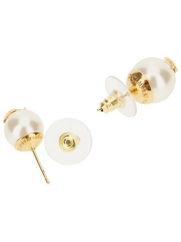 Cassandre Pearl Earrings in Metal Gold And Cream - SAINT LAURENT - BALAAN 3