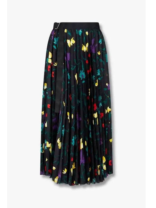 Women s Floral Pattern Pleated Wrap Skirt Dark Navy - SACAI - BALAAN 1