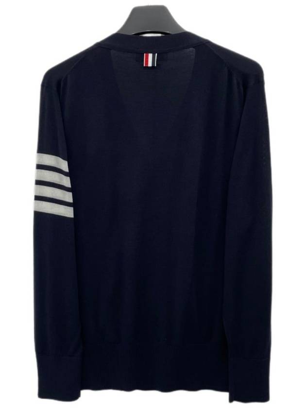 Men's Sustainable Classic Diagonal Wool Cardigan Navy - THOM BROWNE - BALAAN 3