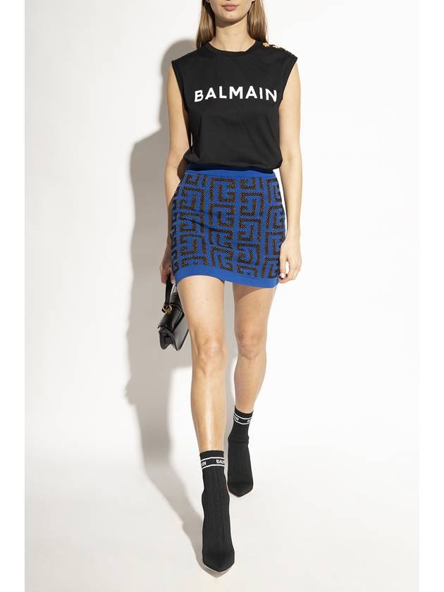 Women's Logo Print Shoulder Button Sleeveless Black - BALMAIN - BALAAN 3