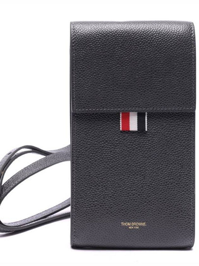 Three Stripes Strap Leather Phone Case Grey - THOM BROWNE - BALAAN 2