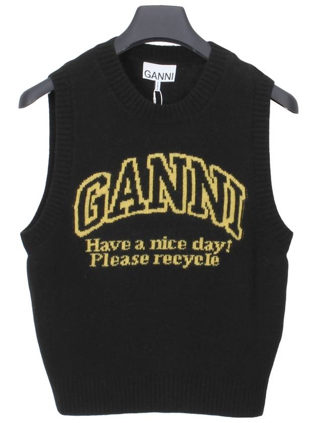 Intarsia Graphic Crewneck Vest Black - GANNI - BALAAN 2