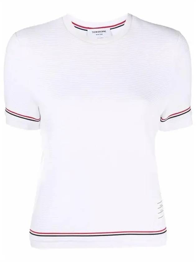 Trimmed Ottoman Ribbed Cotton Short Sleeve Short Sleeve T-Shirt White - THOM BROWNE - BALAAN 2