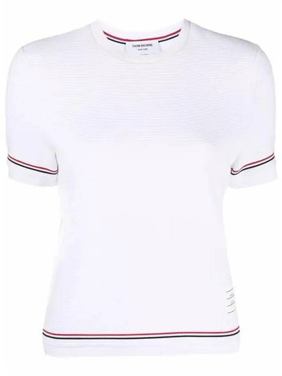 Trimmed Ottoman Ribbed Cotton Short Sleeve Short Sleeve T-Shirt White - THOM BROWNE - BALAAN 2