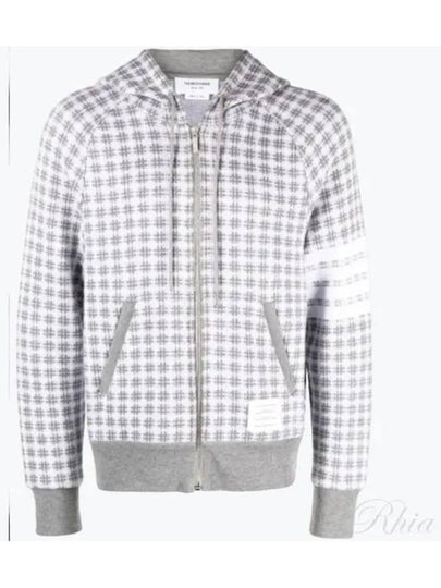 Cotton Check Jacquard 4-Bar Zip-Up Hoodie Grey - THOM BROWNE - BALAAN 2