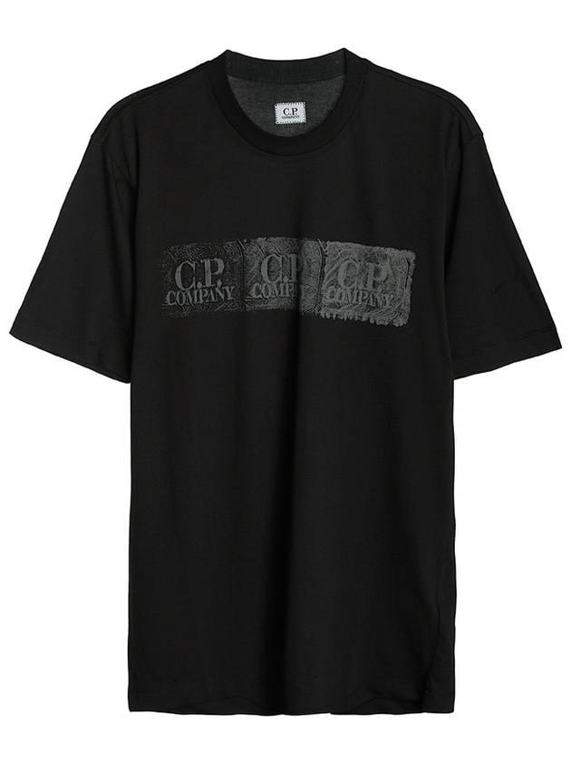 Logo Stamp Printed Short Sleeve T-shirt Black - CP COMPANY - BALAAN 1