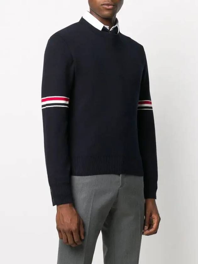 Men's Milan Stitch Armband Crew Neck Knit Top Navy - THOM BROWNE - BALAAN 4