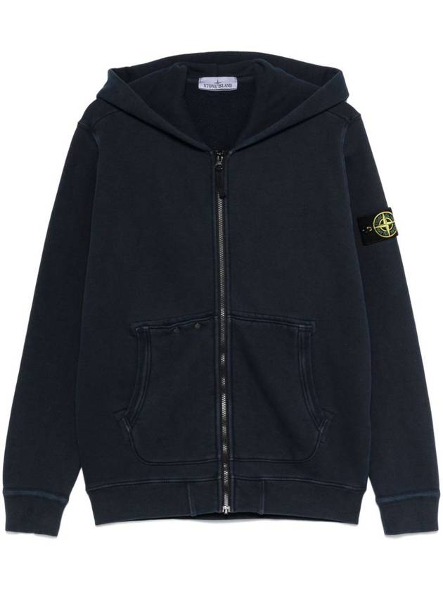 Logo Patch Zip-Up Hoodie Navy - STONE ISLAND - BALAAN 2