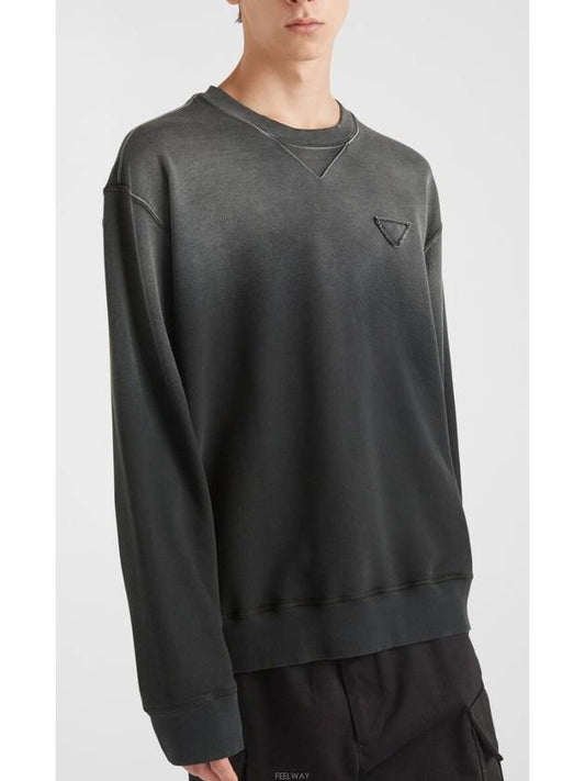 Oversized Garment-Dyed Cotton Sweatshirt Black - PRADA - BALAAN 2