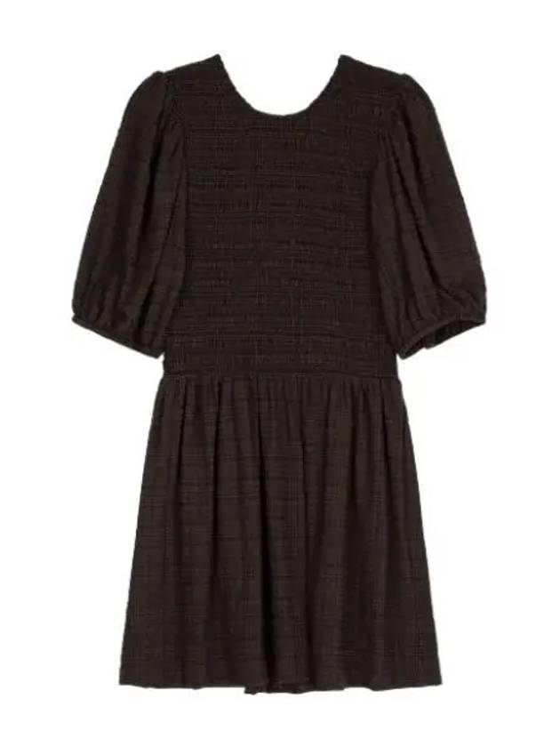 Stretch seersucker smoke mini dress chicory coffee - GANNI - BALAAN 1