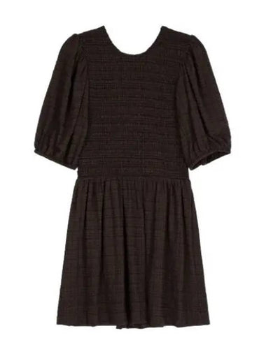 Stretch seersucker smoke mini dress chicory coffee - GANNI - BALAAN 1