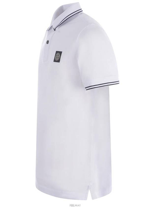 Stretch Cotton Pique Short Sleeve Polo Shirt White - STONE ISLAND - BALAAN 3