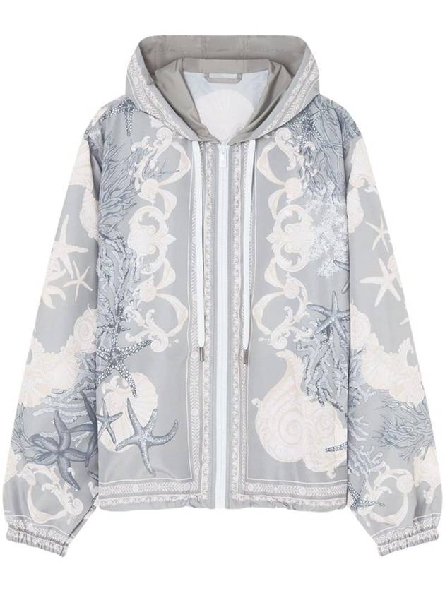 Barocco Print Zip-Up Hoodie Grey - VERSACE - BALAAN 1