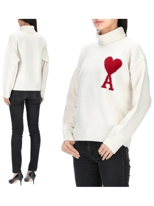 Intarsia Heart Logo Turtleneck White - AMI - BALAAN 2