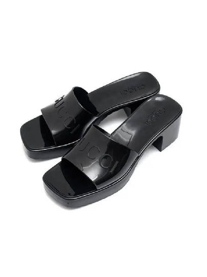 Women's Rubber Slide Sandals Heel Black - GUCCI - BALAAN 2