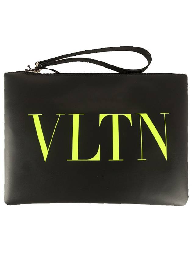 VLNT Logo Calfskin Clutch Bag Black - VALENTINO - BALAAN 2