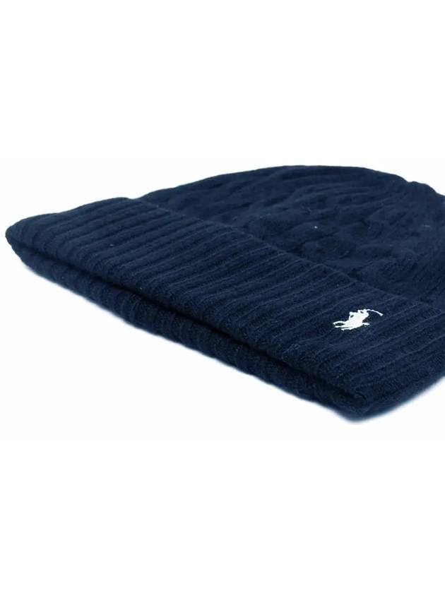 Pony Embroidery Cable Beanie Navy - POLO RALPH LAUREN - BALAAN.