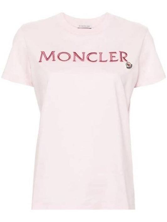 Embroidered Logo Cotton Short Sleeve T-Shirt Pink - MONCLER - BALAAN 1