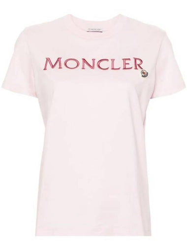 Embroidered Logo Cotton Short Sleeve T-Shirt Pink - MONCLER - BALAAN 1