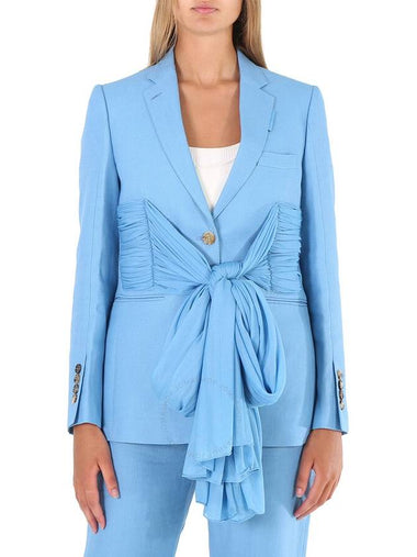 Burberry Ladies Blue Topaz Jersey Sash Detail Wool Ramie Tailored Jacket, Brand Size 10 (US Size 8) - BURBERRY - BALAAN 1