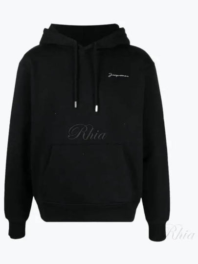 Le Brode Embroidered Logo Cotton Hoodie Black - JACQUEMUS - BALAAN 2