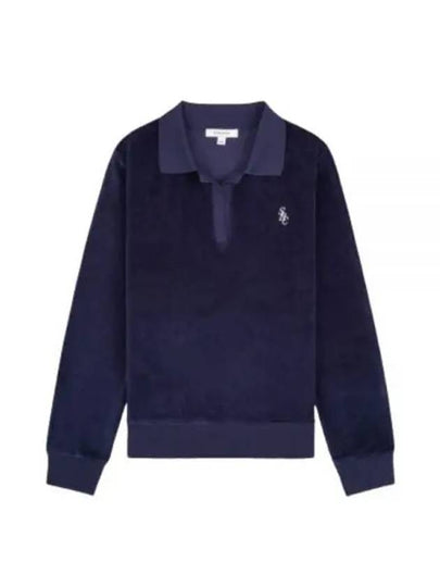 SRC Velour Long Sleeve Polo Shirt Navy - SPORTY & RICH - BALAAN 2