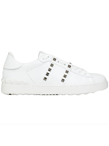 Rockstud Untitled Calfskin Low Top Sneakers White - VALENTINO - BALAAN 1