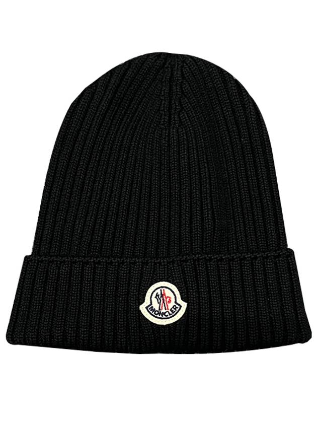 Kids Logo Patch Wool Beanie Black 3B00015 M1131 999 - MONCLER - BALAAN 1