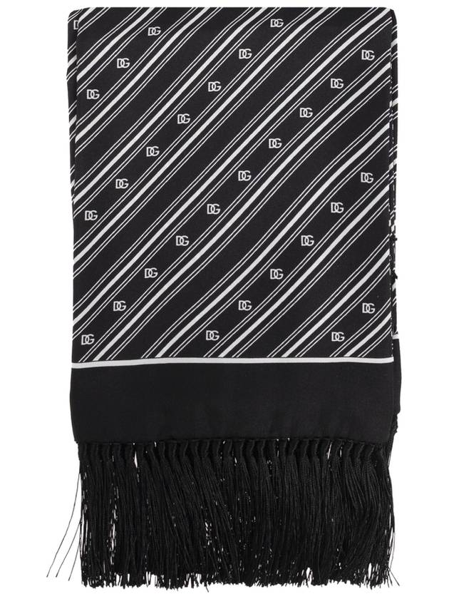 Dolce & Gabbana Silk Scarf With Fringes, Men's, Black - DOLCE&GABBANA - BALAAN 1