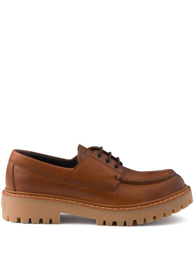 Logo Leather Loafers Cognac - PRADA - BALAAN 2